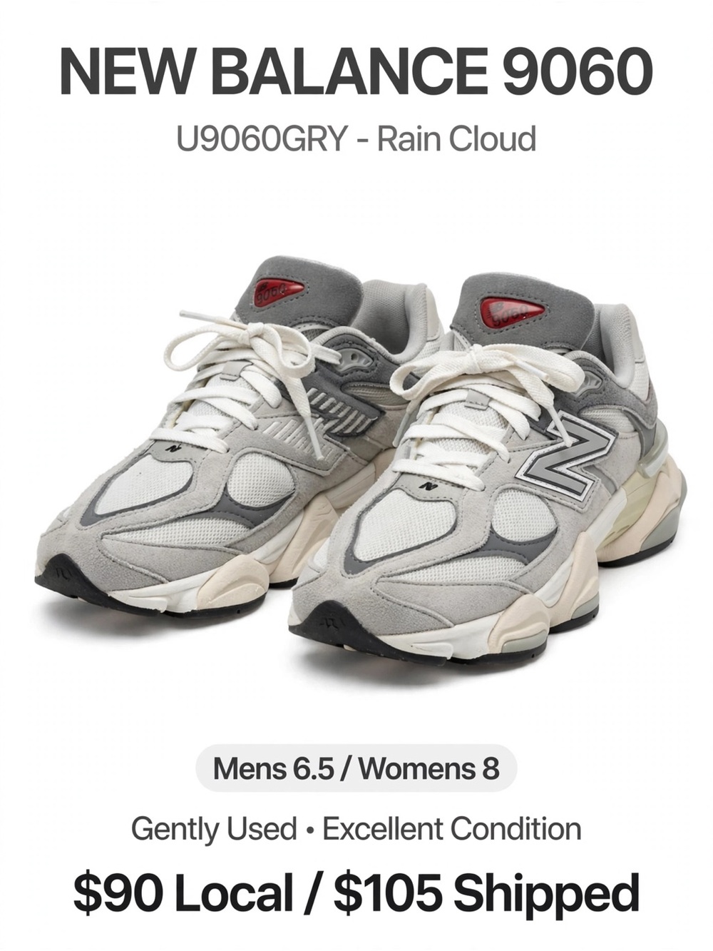 New Balance 9060 Rain Cloud Gray and Cream Sneakers